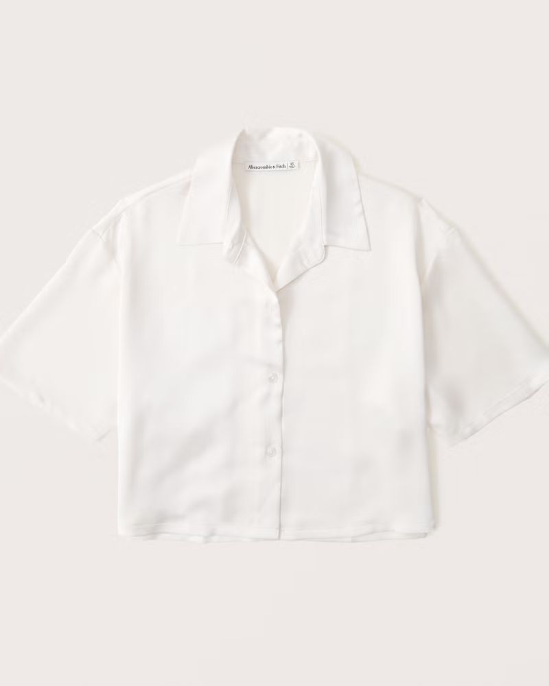 Short-Sleeve Boxy Satin Button-Up Shirt | Abercrombie & Fitch (US)