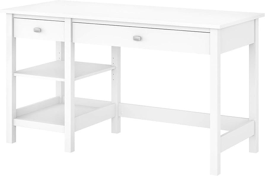 Bush Furniture Broadview Computer Desk with Shelves in Pure White | Amazon (US)
