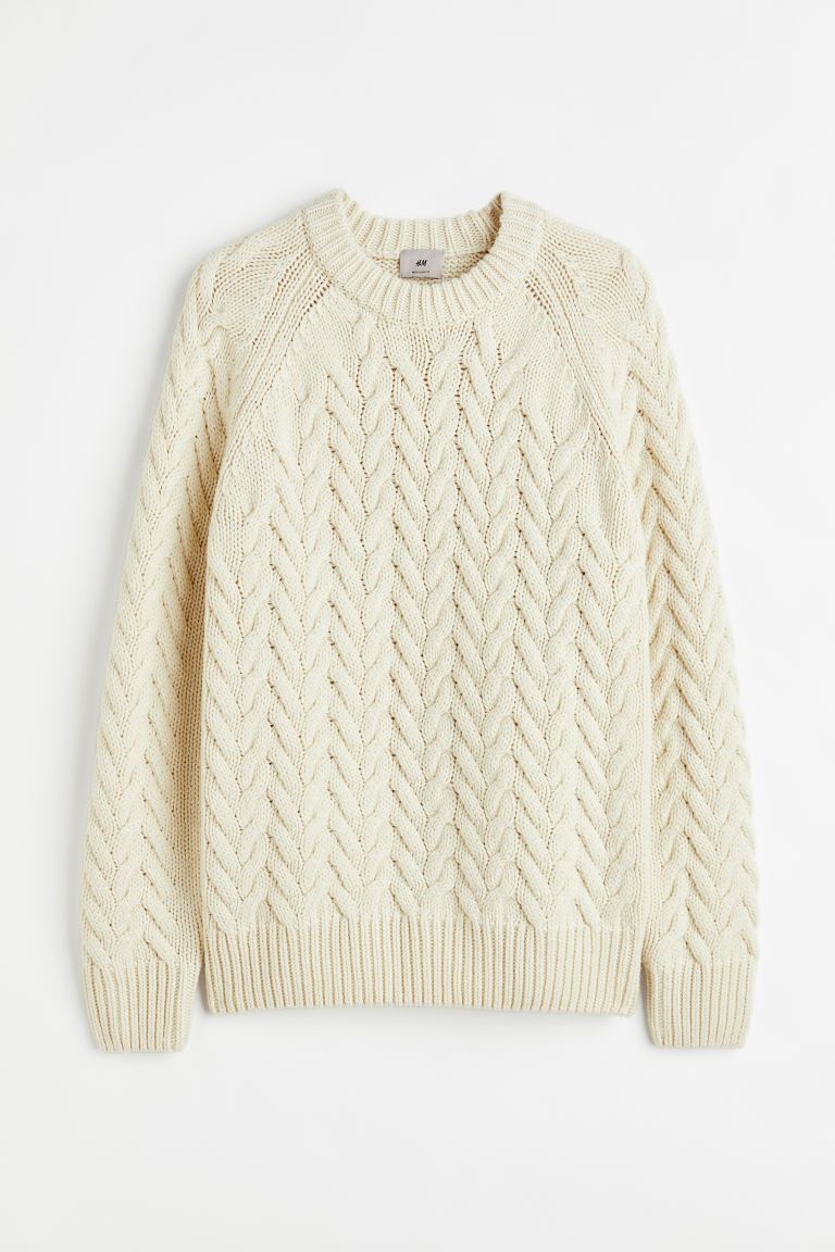 H & M - Regular Fit Wool-blend Cable-knit Sweater - White | H&M (US)