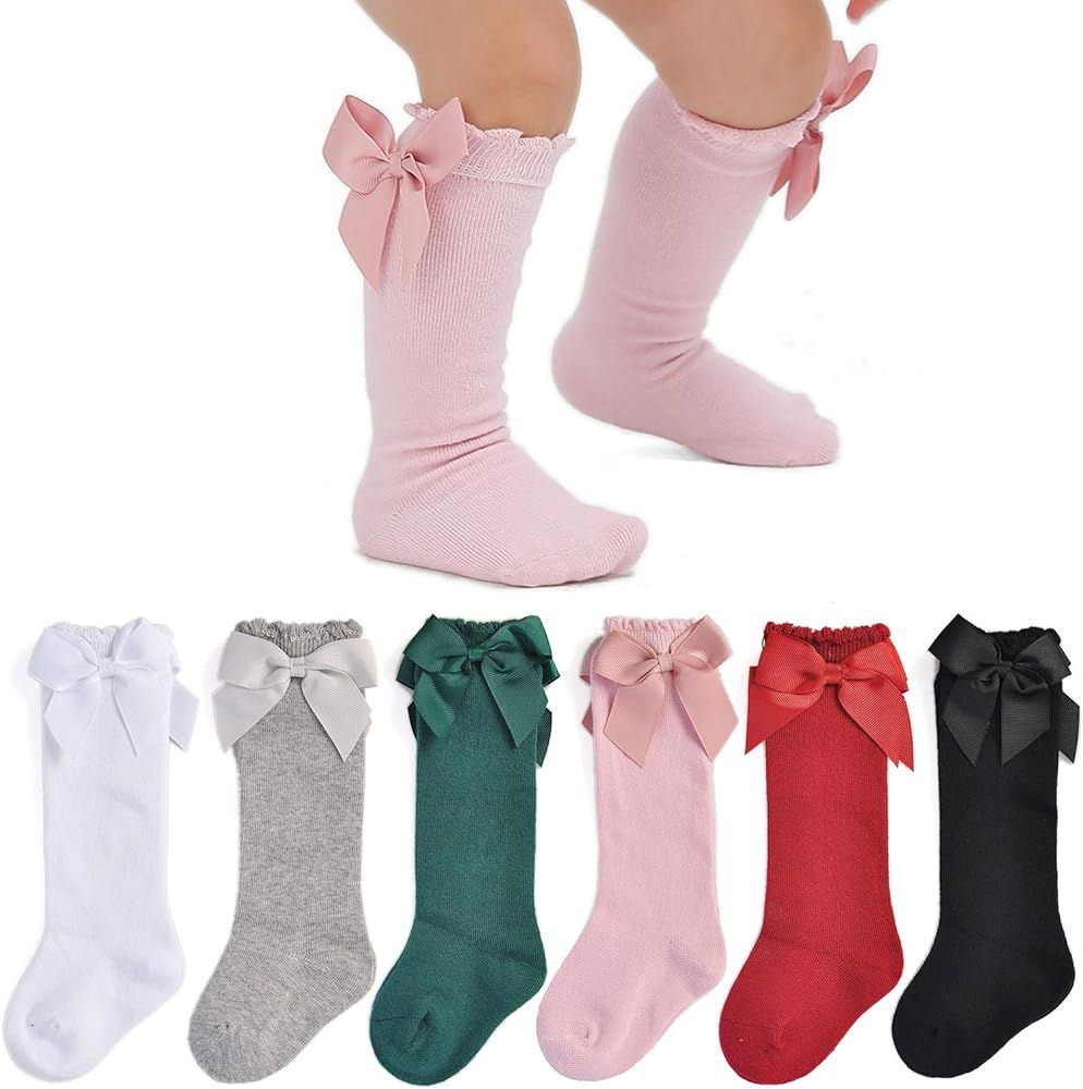 EPEIUS Baby Girls Knee High Socks Cotton Uniform Socks Tube Ruffled Stockings Newborn Infant Toddler | Amazon (US)
