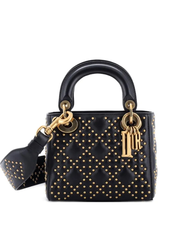 Christian Dior Pre-Owned Supple Lady Dior Bag Cannage Studded Lambskin Mini Crossbody Bag | Black... | Farfetch Global