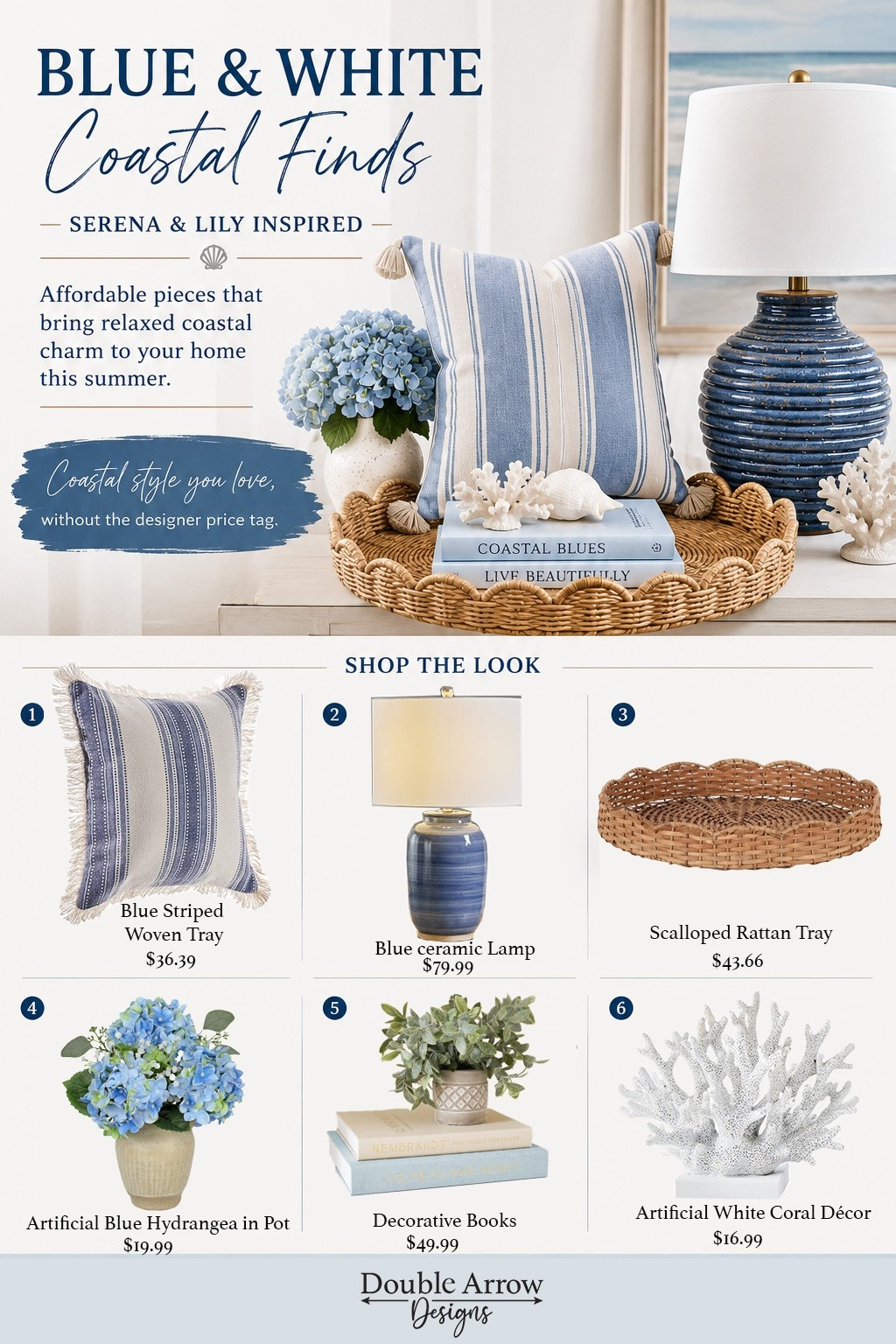 Blue and white coastal decor will always be a summer favorite. These affordable Serena & Lily inspired finds make a space feel light, airy, and elevated.

#LTKSeasonal #LTKHome