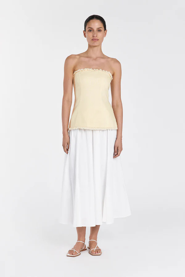 TIA WHITE LINEN CIRCLE MIDI SKIRT | DISSH