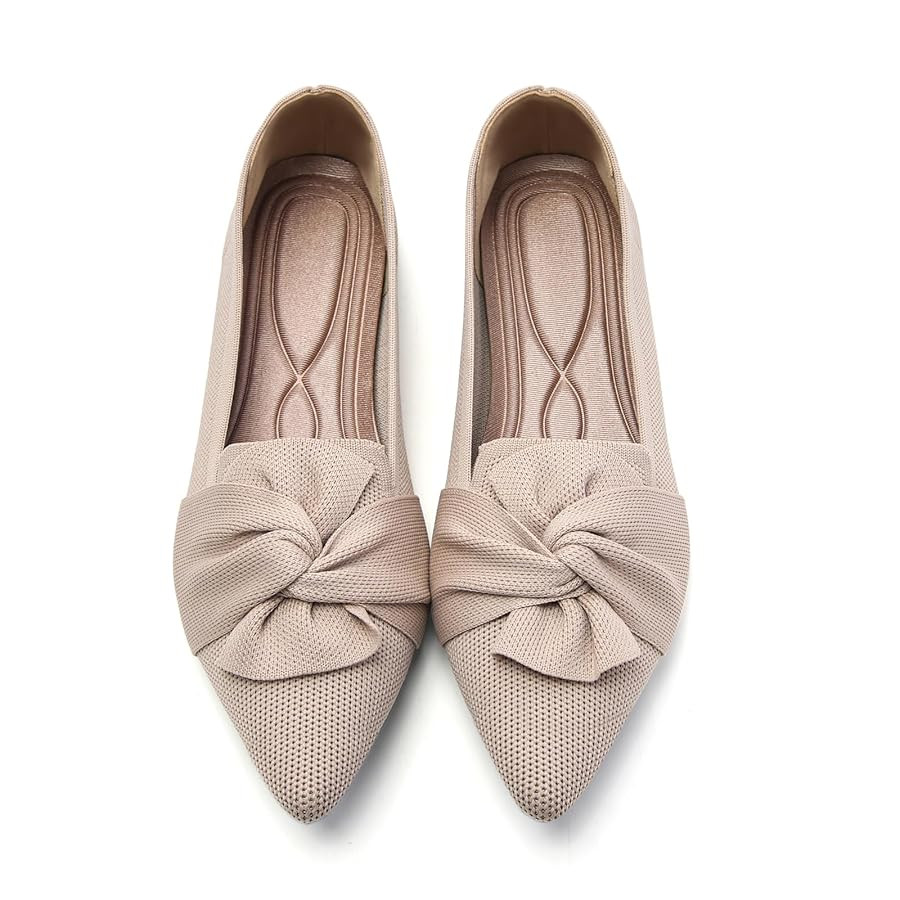 Flats for Womens Pointed Toe Ballet Flats with Bow Comfortable Knit Dressy Flats | Amazon (US)