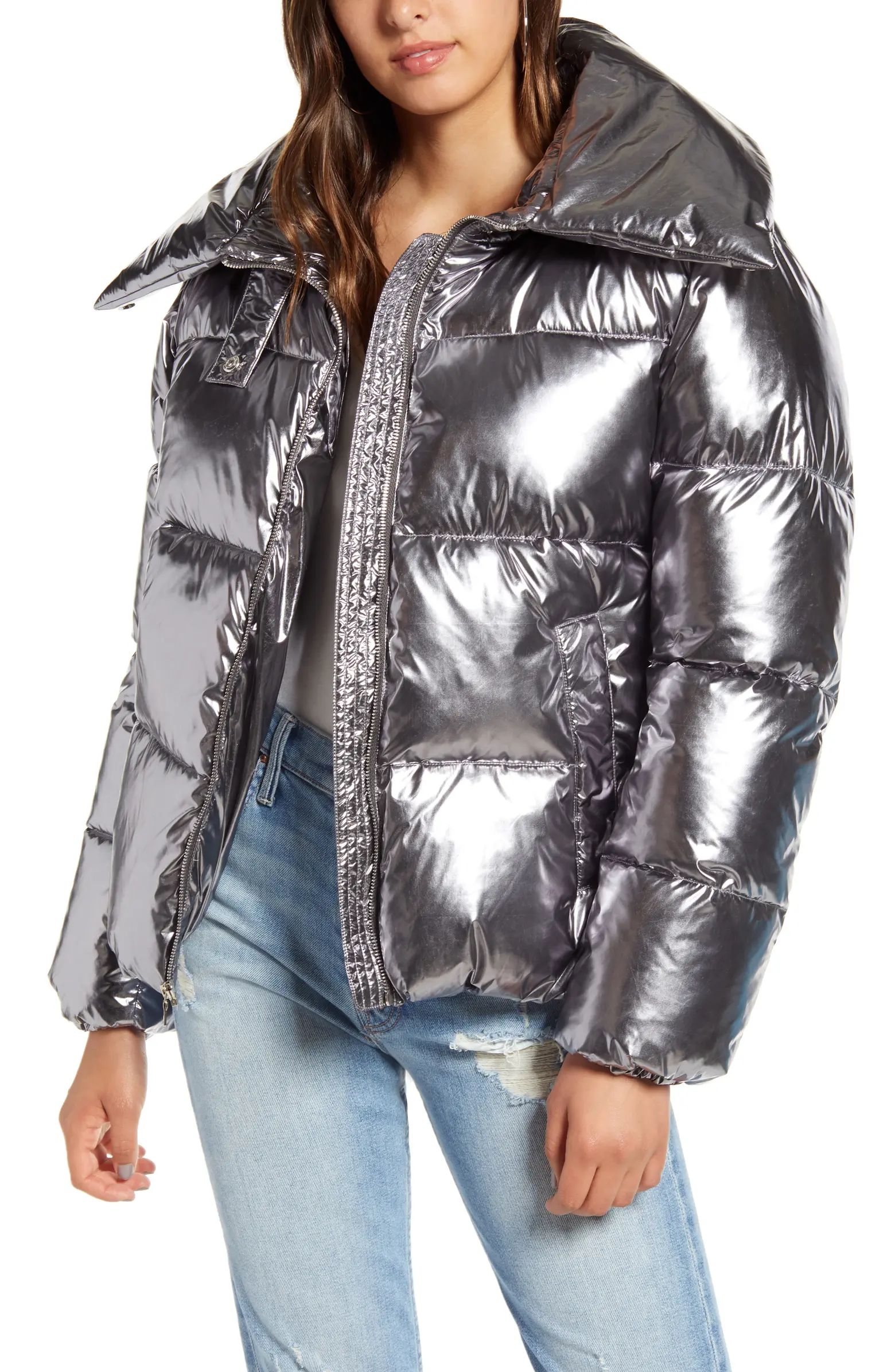 KENDALL + KYLIE Metallic Puffer Coat | Nordstrom Rack