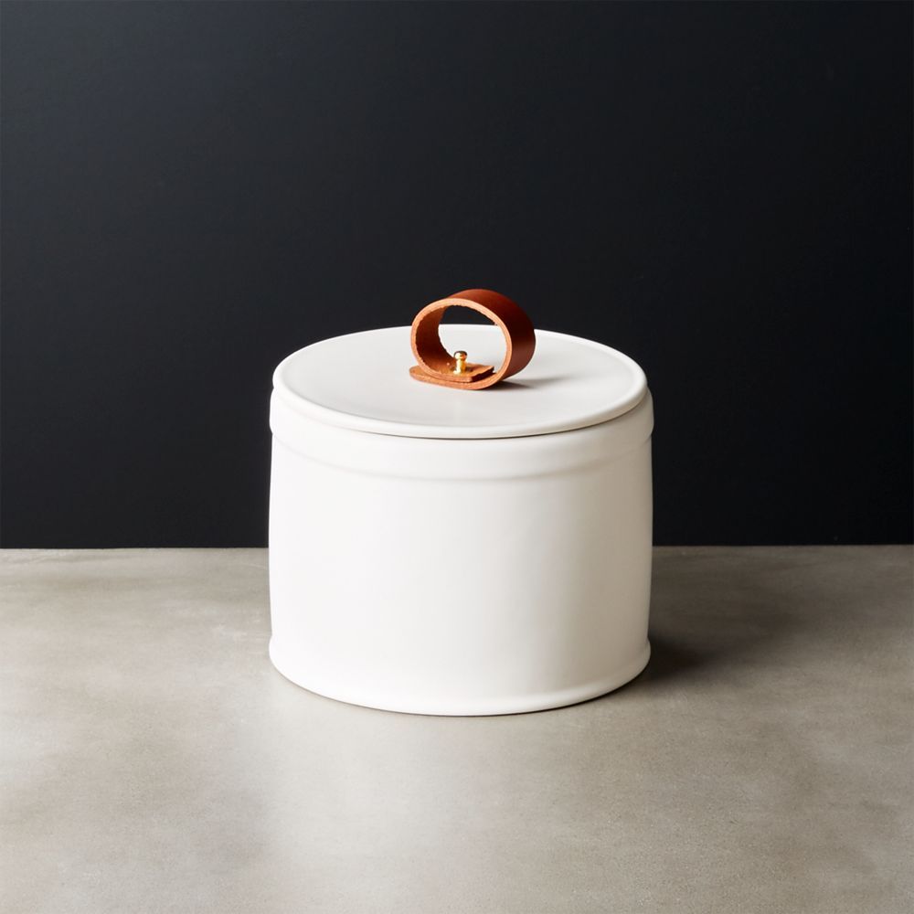 Clasp Small White Ceramic Canister | CB2