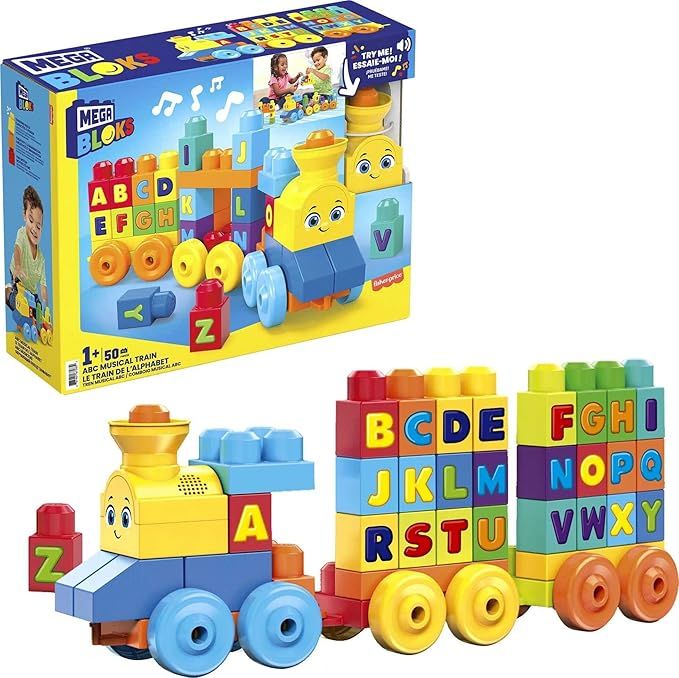 MEGA BLOKS Fisher-Price ABC Blocks Building Toy, ABC Musical Train with 50 Pieces, Music and Soun... | Amazon (US)