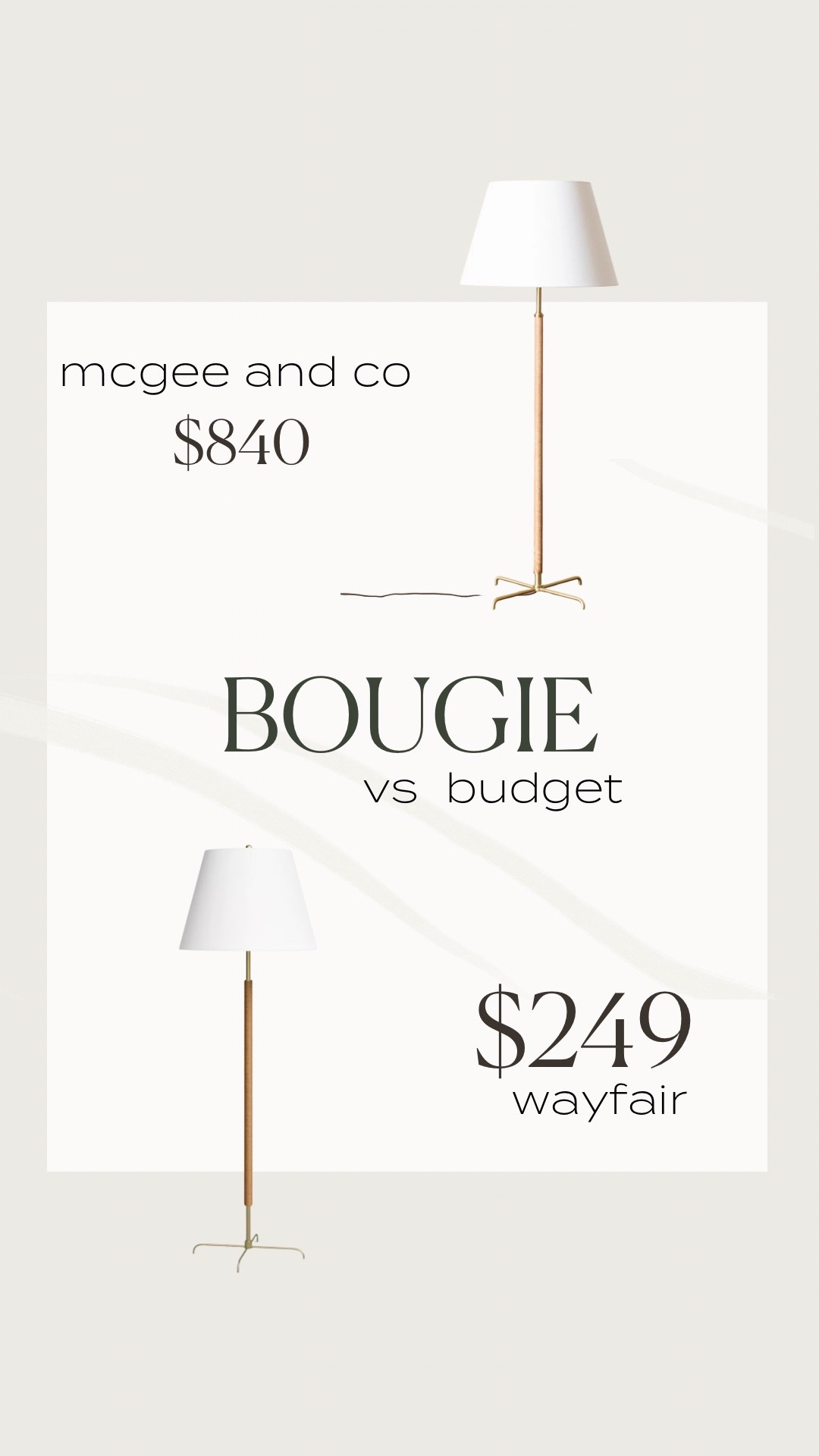 Floor lamp look for less! These two lamps have the same profile, feet and overall style - the McGee one is wood and the Wayfair one is wrapped leather. I love either for a casual, elevated look with a slight rustic vibe. Recommend updating the lampshade on the budget version!

#LTKStyleTip #LTKHome