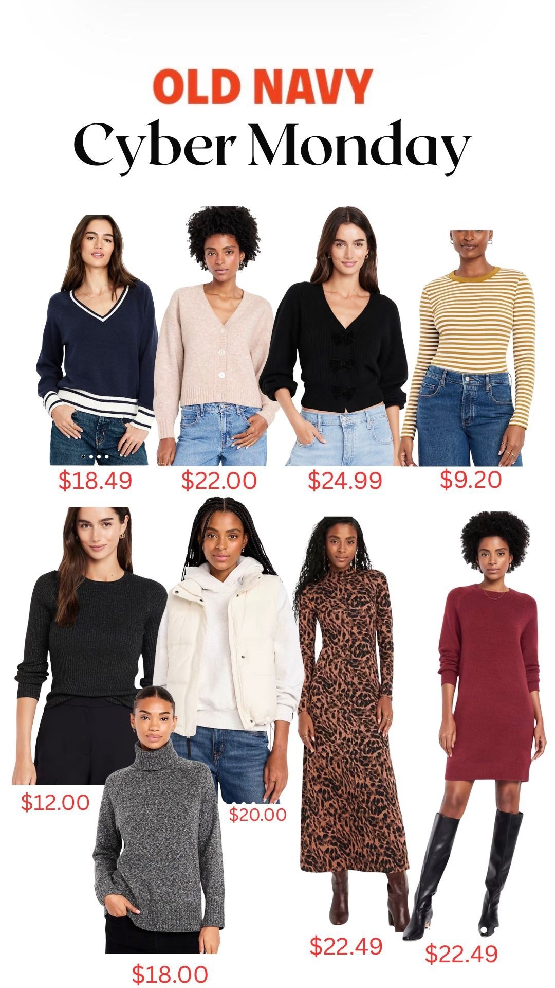 Cyber Monday at Old Navy is way too good this year. Cozy sweaters, cute layers, and the best basics starting under ten dollars. I rounded up my top picks so you don’t have to scroll.

#LTKSaleAlert #LTKFindsUnder50 #LTKCyberWeek