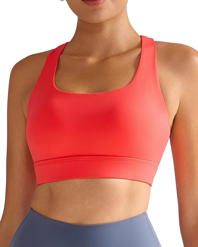 RUNNING GIRL High Impact Sports Bras for Women - Scoop Neck Strappy Sports Bra High Support Mould... | Amazon (US)