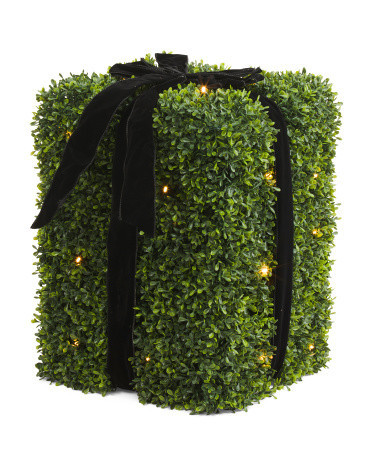 18in Outdoor Safe Led Boxwood Present With Ribbon | Marshalls