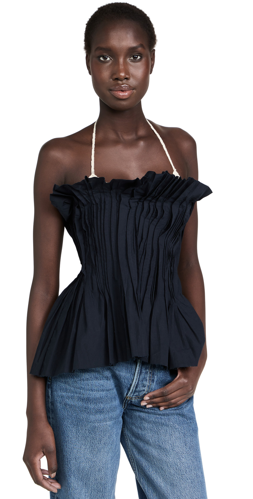 Marques Almeida Cinched Pleated Crochet Bra Top | Shopbop