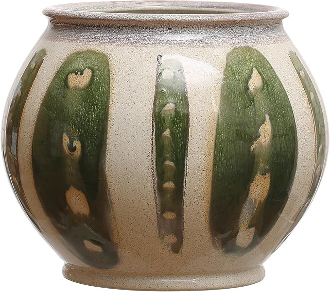 Creative Co-Op 11.25 Inches Round Hand-Painted Stoneware Planter with Design and Reactive Glaze, ... | Amazon (US)