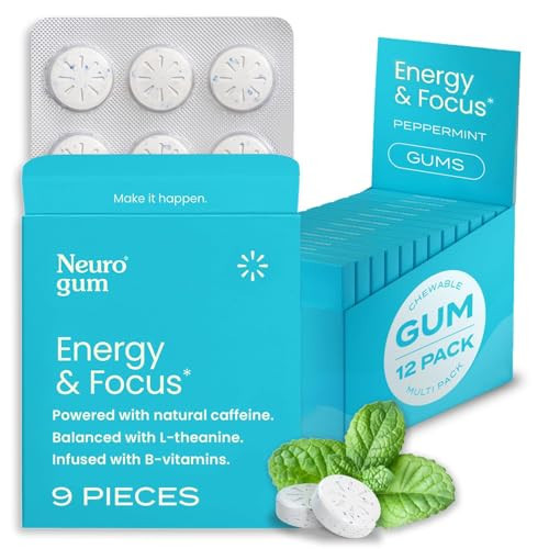 Neuro Gum | Nootropic Energy Caffeine Gum | 40mg Caffeine + 60mg L-theanine + B Vitamins for Energy and Focus | Sugar Free + Vegan + Keto | Caffeine Supplement for Adults Mint Flavor (108 Count) | Amazon (US)