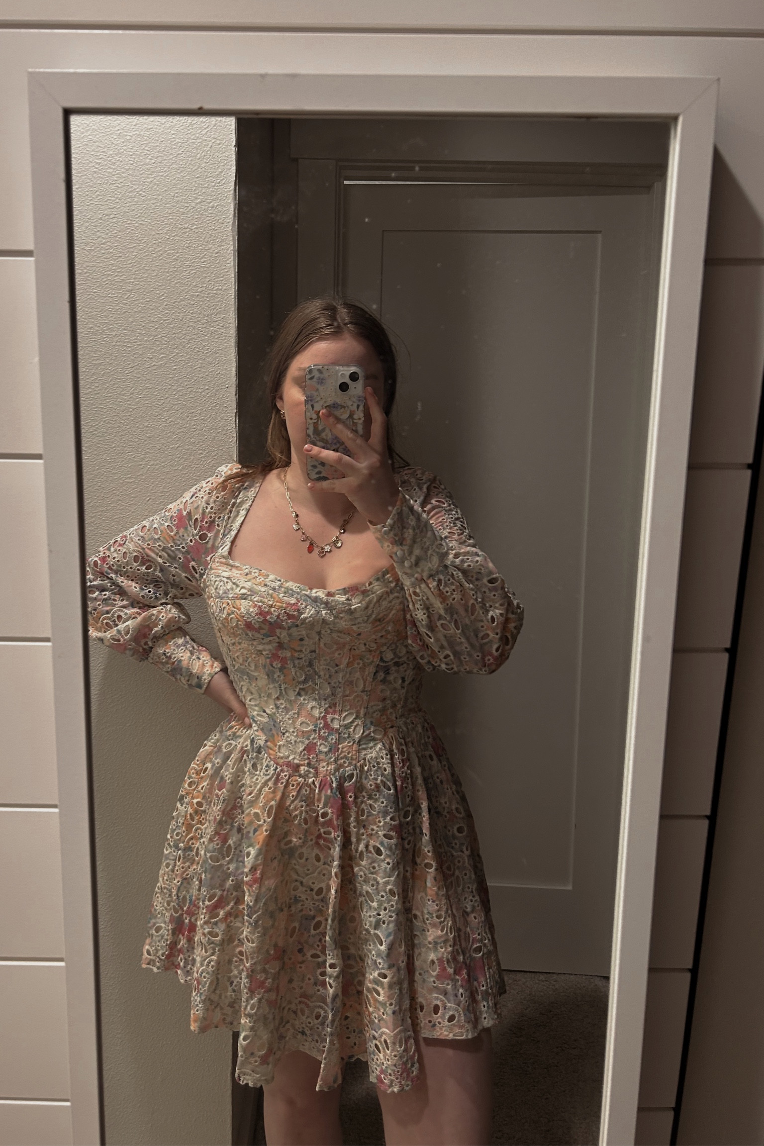 Loving this eyelet corset dress from Bardot at Anthropologie! Wearing a size 10 here, runs small especially in the bust. 







Coquette girly house of cb for love and lemons love shack fancy colorful pastel lace long sleeve skirt dress mini dress a line spring summer festival concert date night going out outfit of the day ootd fashion girly mirror pic try on 