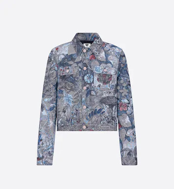 Jacket Blue Cotton Denim with Dior Jardin Magique Motif | DIOR | Dior Couture