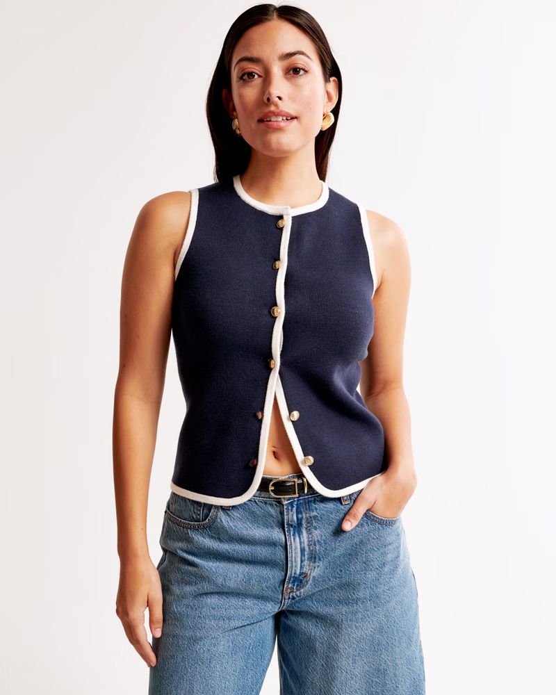 Women's LuxeLoft Button-Up Crew Sweater Vest | Women's New Arrivals | Abercrombie.com | Abercrombie & Fitch (US)
