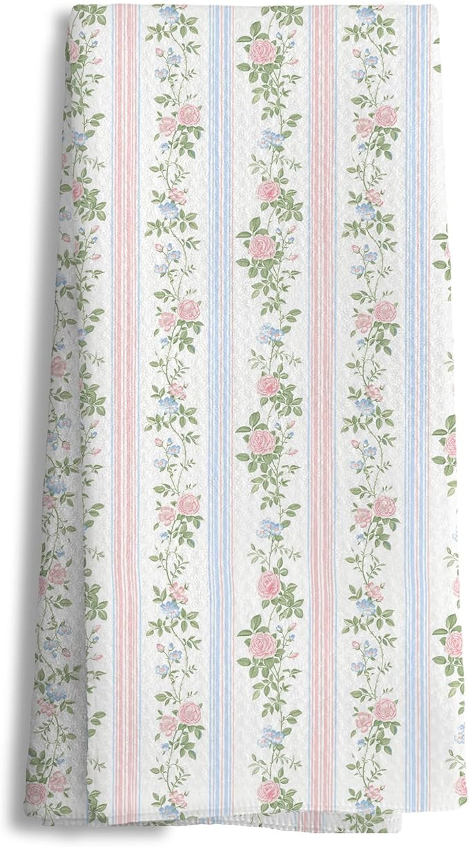 Grandmillennial Blue and Pink Floral Striped Kitchen Towels, Cottagecore French Country Hand Tea ... | Amazon (US)
