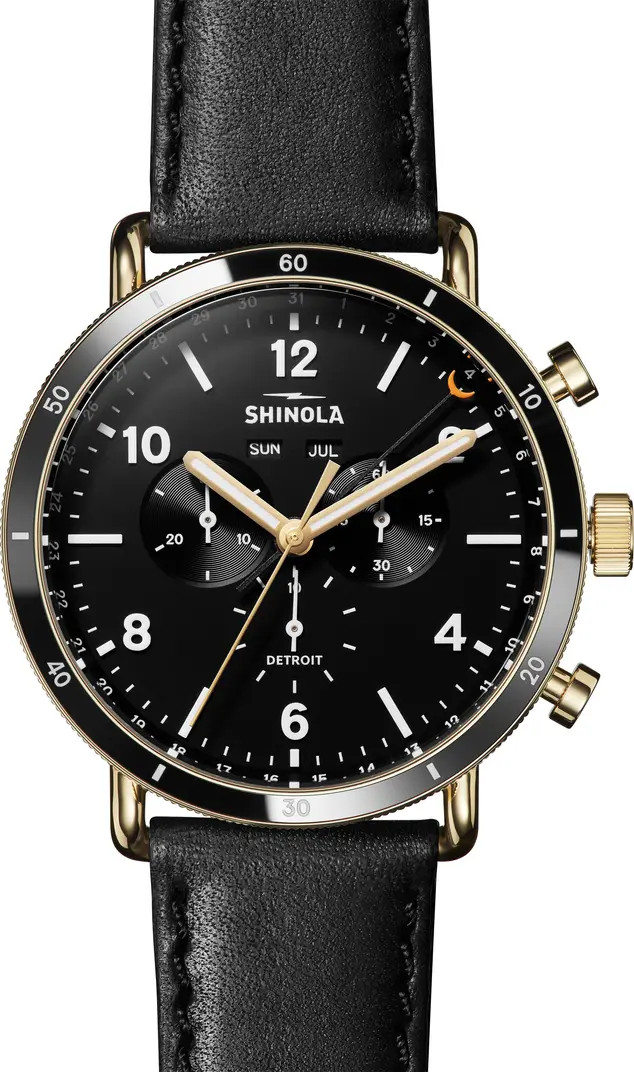 The Canfield Sport Chrongraph Leather Strap Watch, 45mm | Nordstrom