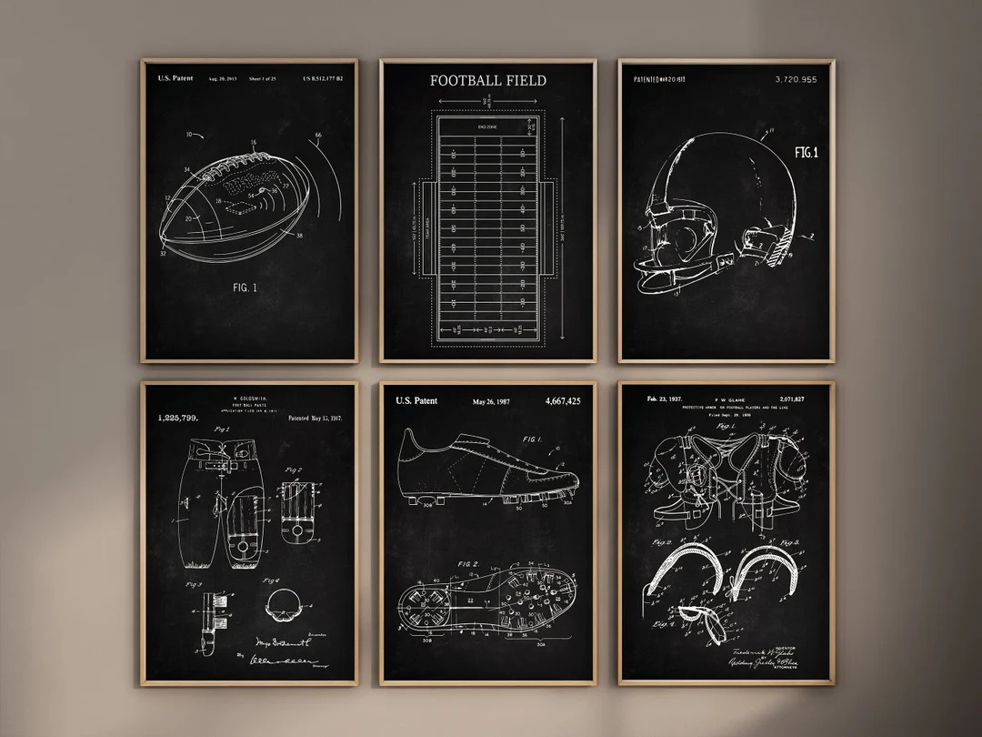 Football Patent Prints, Set of 6, Football Art, Football Wall Art, Football Field, Football Shoes... | Etsy (US)