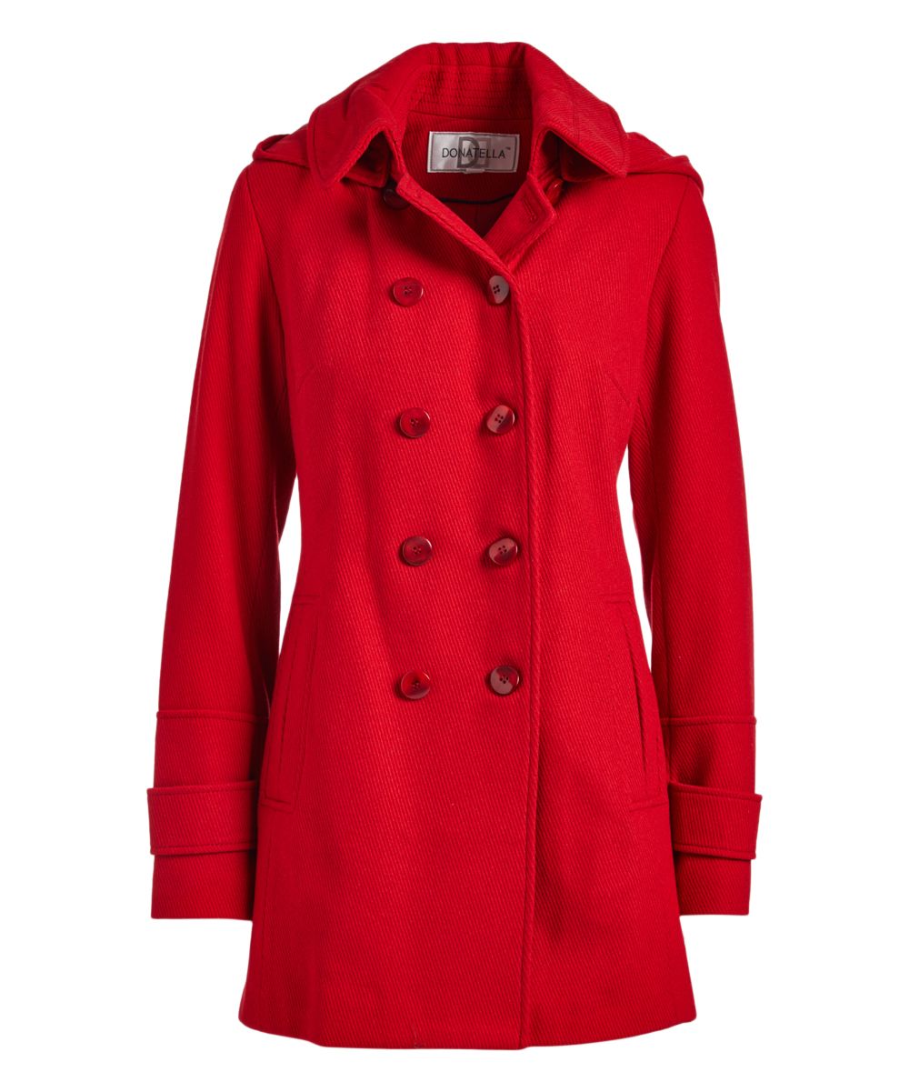Donatella Women's Pea Coats RED - Red Hooded Wool-Blend Peacoat - Women | Zulily