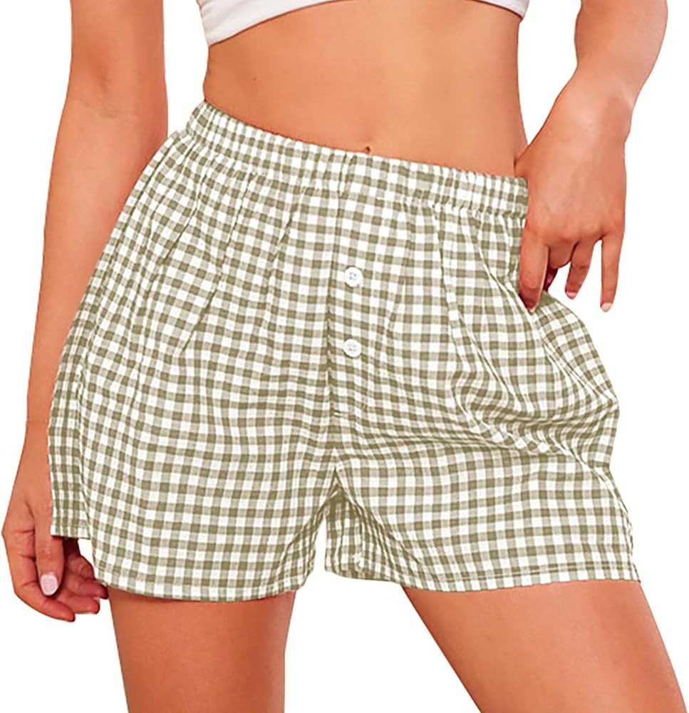 PRETTYGARDEN Womens Boxers Pajama Shorts 2025 Summer Gingham Lounge Sleep Y2K Plaid Pj Shorts Bea... | Amazon (US)