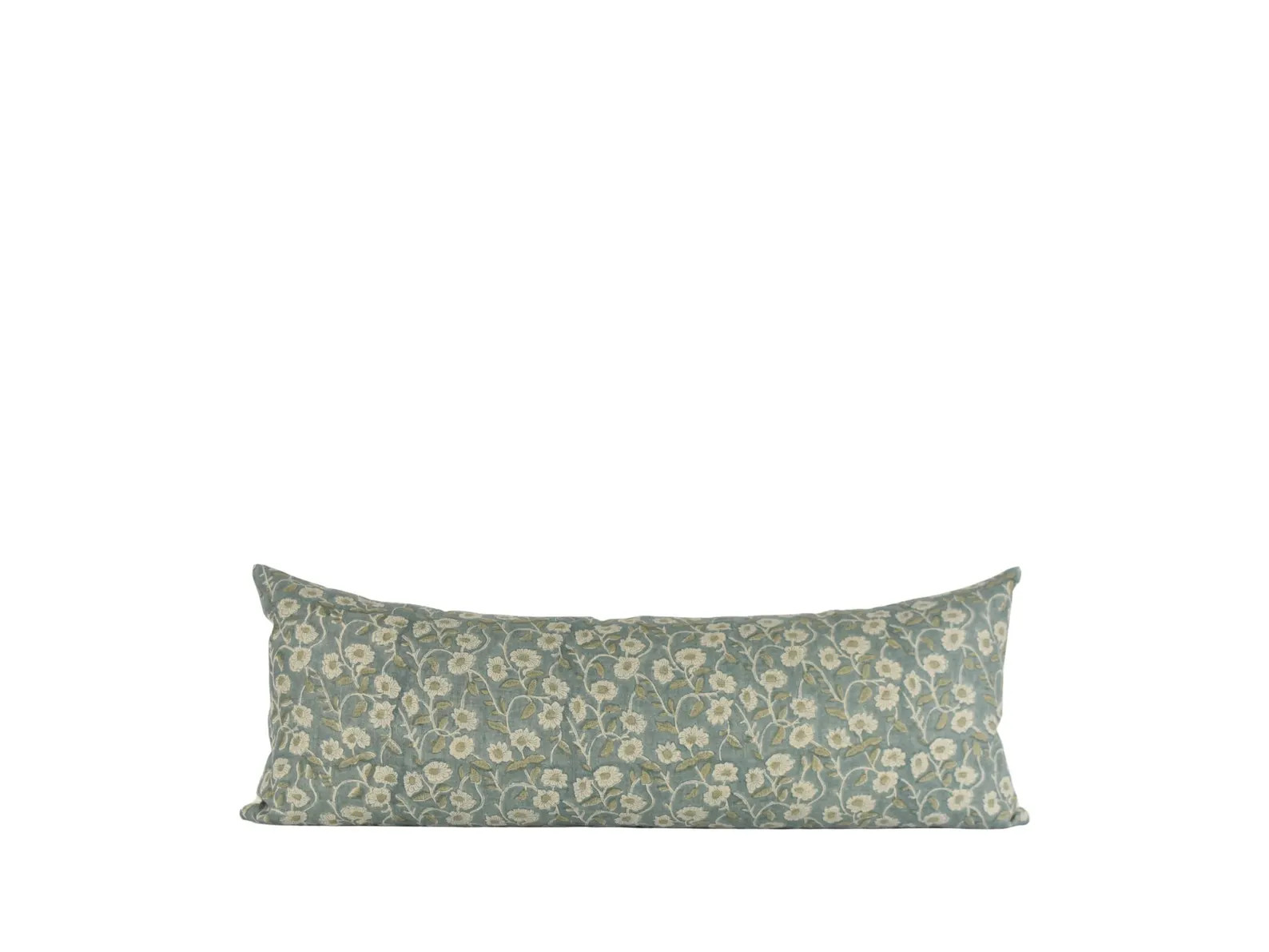 Floral Block Printed Linen Lumbar Pillow - Blue Spring Decor | Etsy (US)