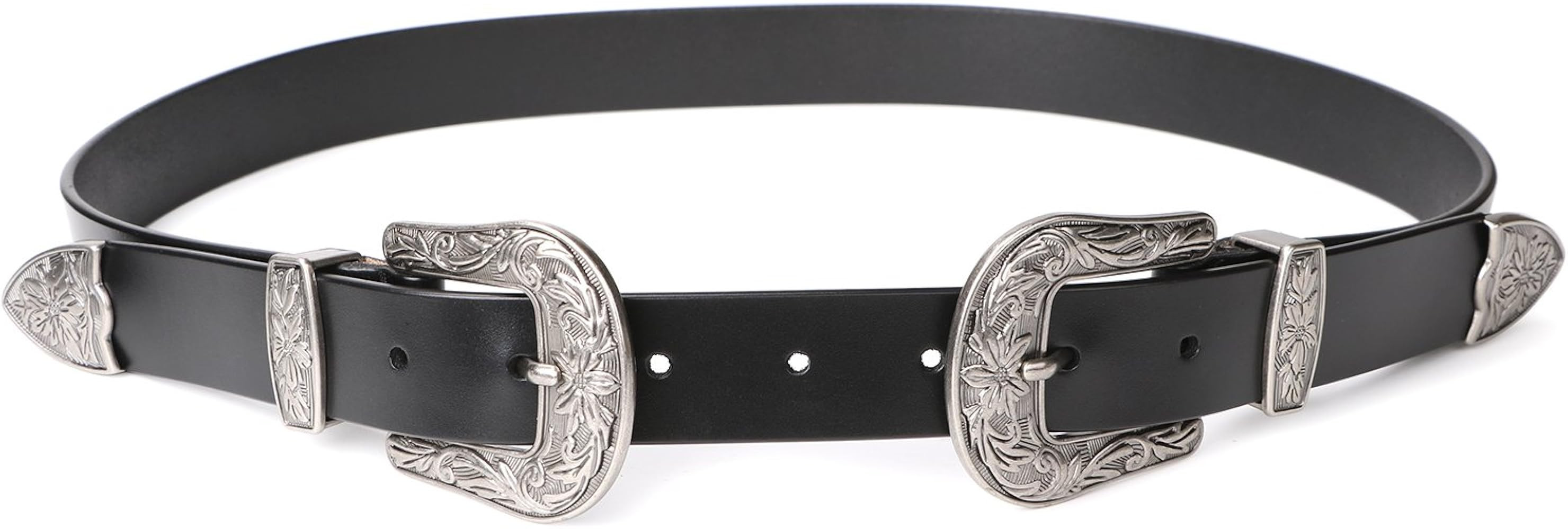 Women Leather Belts Ladies Vintage Western Design Black Waist Belt for Pants Jeans Dresses | Amazon (US)