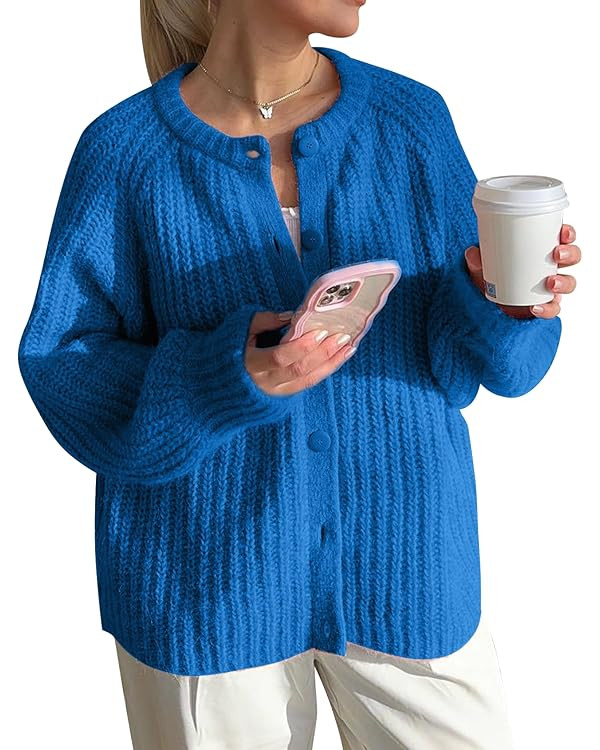 COZYPOIN Women Chunky Cardigan Open Front Sweater Long Sleeve Knitted Cardigan Button Down Outerw... | Amazon (US)