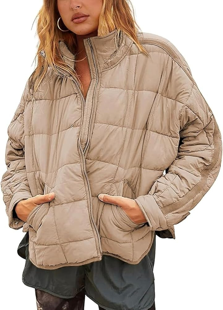 Xiaoxuemeng Womens Quilted Puffer Jacket Zip Up Lightweight Padded Coat Outwear | Amazon (US)
