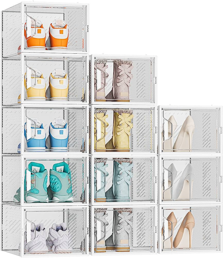 SIMPDIY Shoe Organizer, 12 Pack Shoe Storage Shoe Organizer for Closet, Shoe Boxes Clear Plastic ... | Amazon (US)