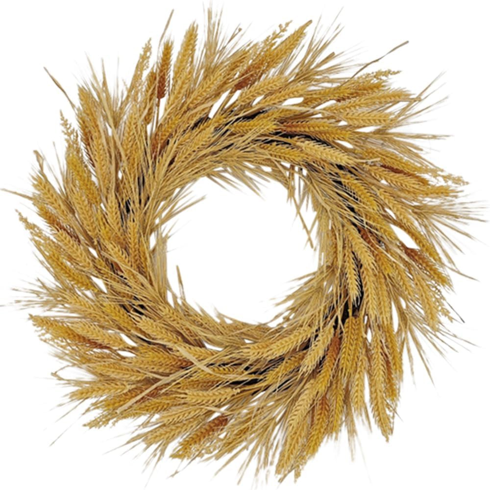Haute Decor 26 Inch Artificial Harvest Wheat Wreath for Front Door - Large Summer and Fall Faux Wheat Wreath on Natural Grapevine Base | Amazon (US)