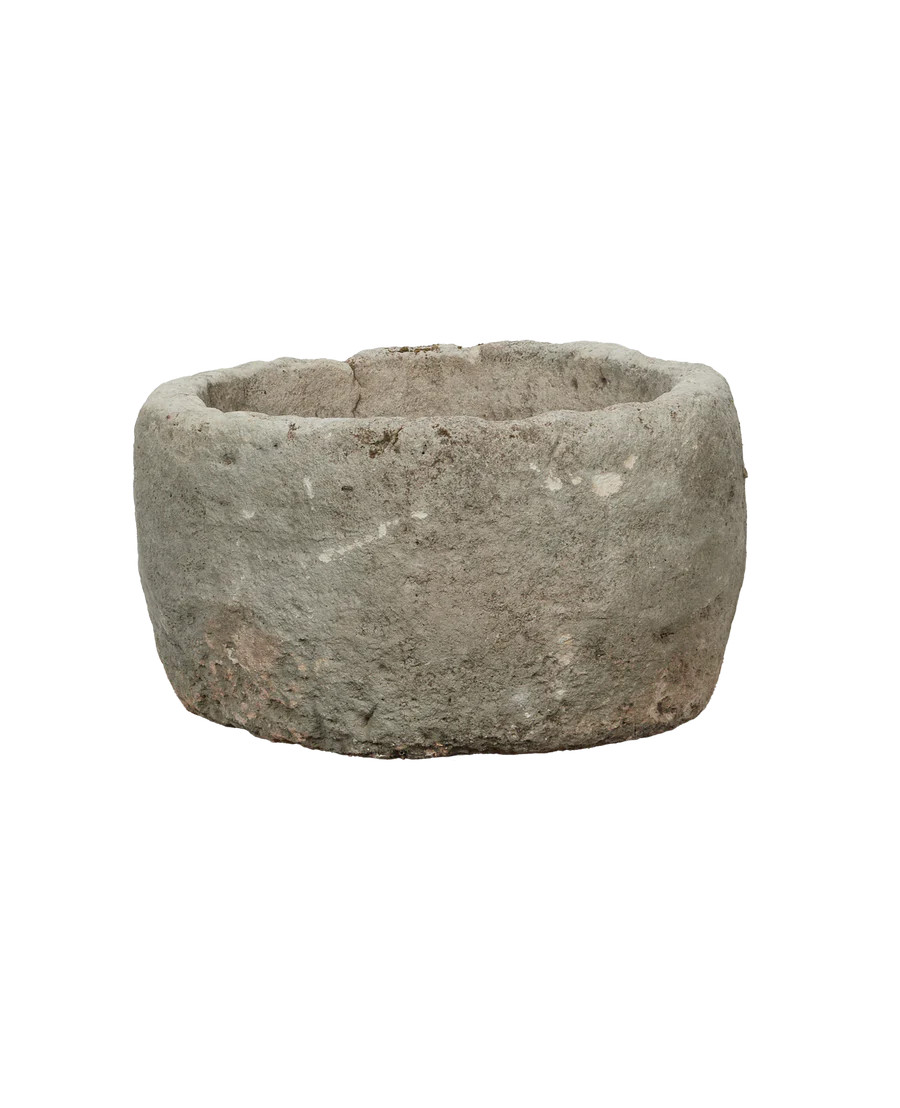 Olive Ateliers Vintage Limestone Trough - Round from Indonesia - Planters, Fountains, & Water Fea... | Olive Ateliers