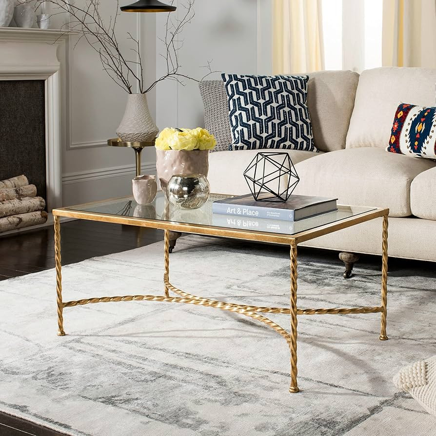 Gold Leaf Glass Coffee Table Bohemian Eclectic Modern Contemporary Rectangular Metal Goldtone Fin... | Amazon (US)