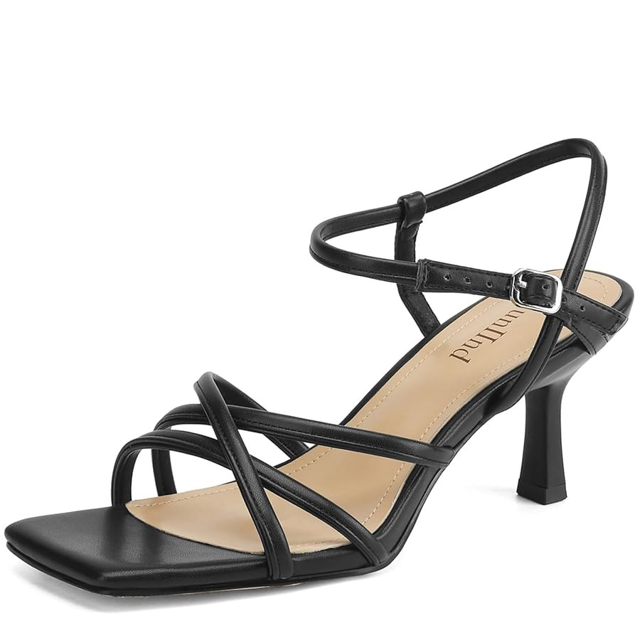 Women's Sandals Square Open Toe Kitten Heels Strappy Ankle Strap Heeled Sandals for Women Comfy W... | Amazon (US)