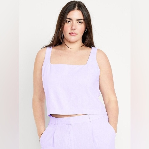 Old Navy Linen SET-Square Neck Tank Top in Lavender & Wide Leg Trouser Pants | Poshmark