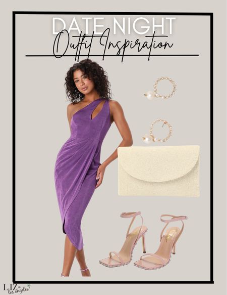 This date night outfit is the perfect special occasion outfit.  This date dress will help you creat a great wedding guest outfit or even for a formal baby shower event.  Purple is a hot color this season and I am loving the a symmetrical look of this dress

#LTKstyletip #LTKFind #LTKSeasonal