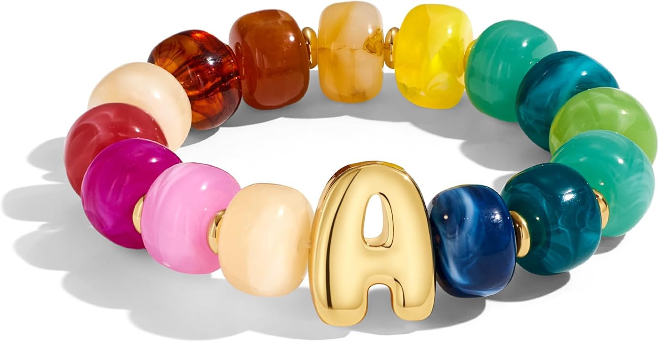 Bubble Initial Chunky Beaded Bracelet for Women Colorful Resin Bead Trendy Statement Big Stretch ... | Amazon (US)