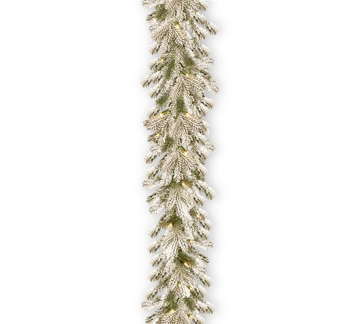 Pre-Lit LED Faux Sheffield Spruce Flocked Wreath & Garland | Pottery Barn (US)