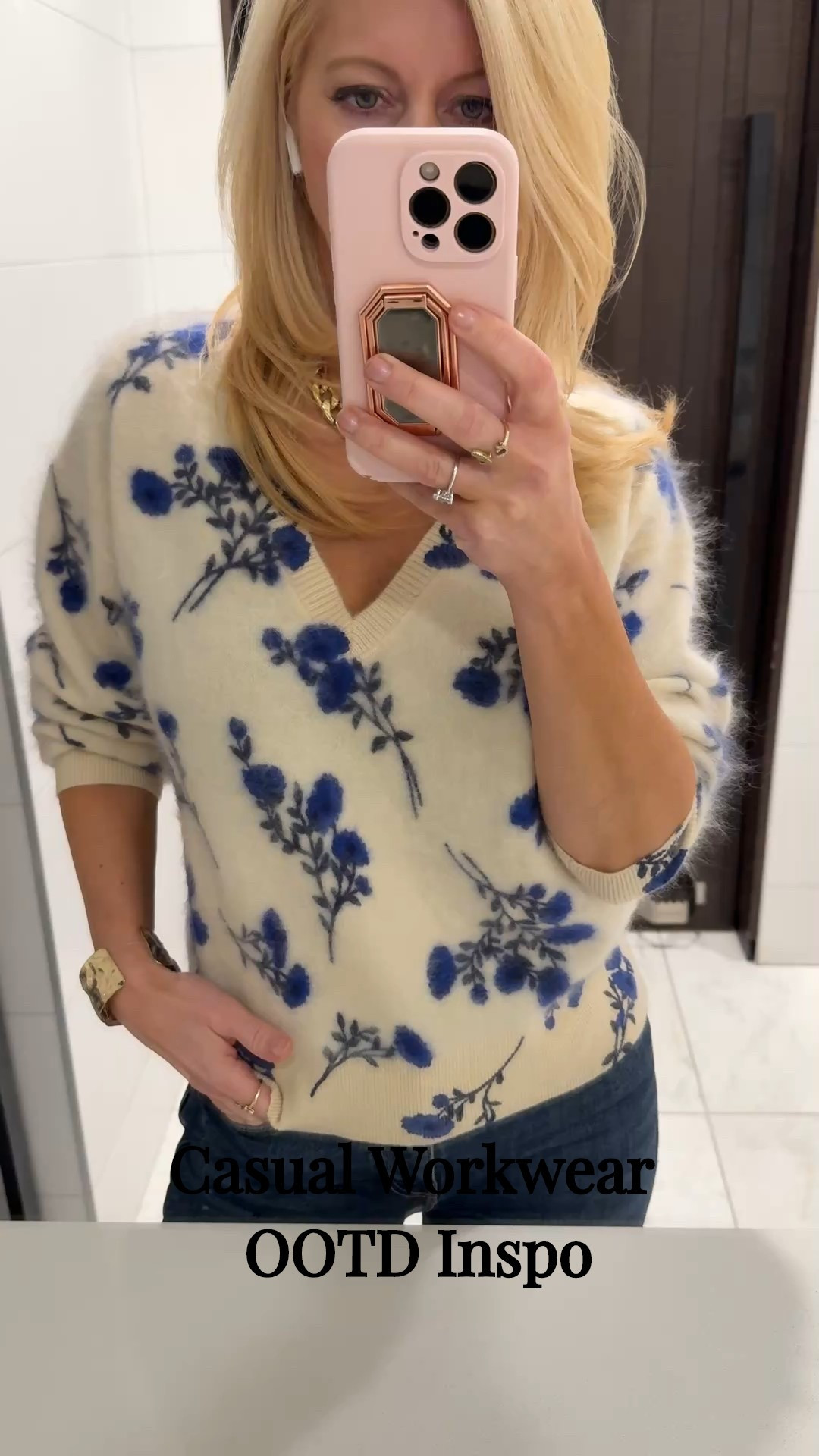 Casual workwear outfit of the day! 

Beautiful cashmere v-neck flower sweater. 

I’m 5’3” | 117 lbs | Wearing XS



#LTKSeasonal #LTKootd #LTKWorkwear