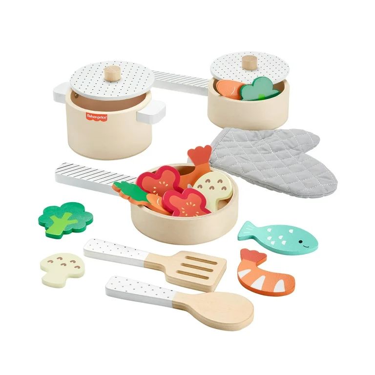 Fisher-Price Wooden Kitchen Pots & Pans Set, 19 Wood Pieces for Preschool Pretend Play, Ages 3+ Y... | Walmart (US)