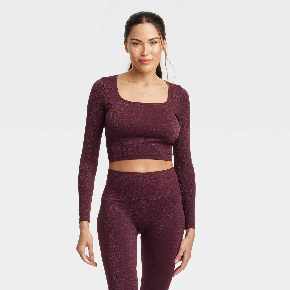 Women's Lurex Seamless Cropped Long Sleeve Top - All In Motion™ Black XS | Target