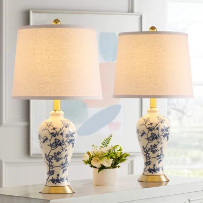 24? Blue & White Porcelain Table Lamp With Classic Chinoiserie Pattern – Cottage-Style Bedside & Living Room Table Lamp With Free LED Bulb (Set Of 2) | Wayfair North America