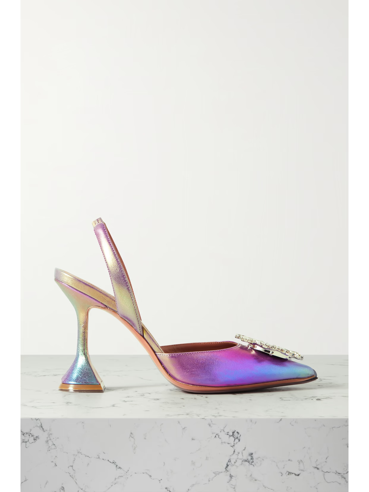 Amina Muaddi - Begum Swarovski Crystal-embellished Leather Slingback Pumps - Yellow | NET-A-PORTER (US)