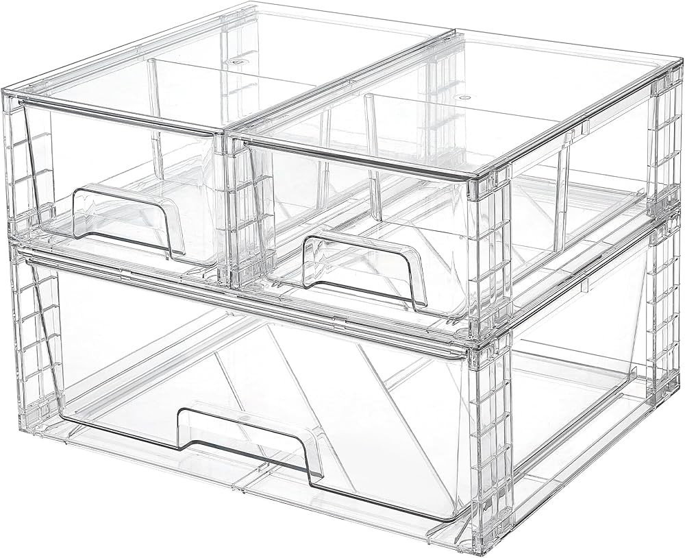 Vtopmart 3 Pack Stackable Storage Drawers, Easily Assemble Acrylic Bathroom Undersink Organizers,... | Amazon (US)
