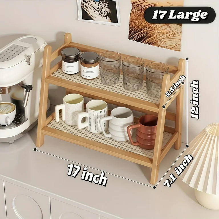 2pcs 2-Tier Bamboo Shelf Set (L+M) - Trapezoid Storage Rack for Kitchen/Office/Bedroom, Bohemian ... | Walmart (US)