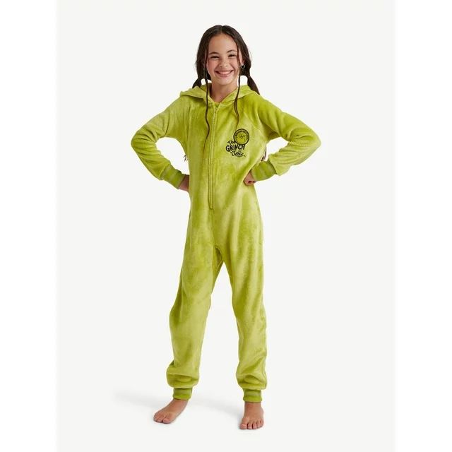 Justice Girls Grinch Hooded Full Zip Onesie Pajama, Sizes 5-18 and Plus - Walmart.com | Walmart (US)
