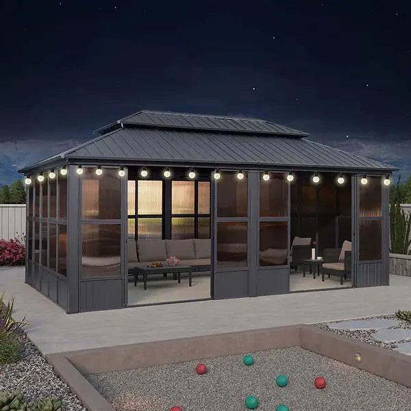 PURPLE LEAF Double Top Outdoor Sunroom All-Weather Screen House Patio Hardtop Gazebo | Bed Bath & Beyond