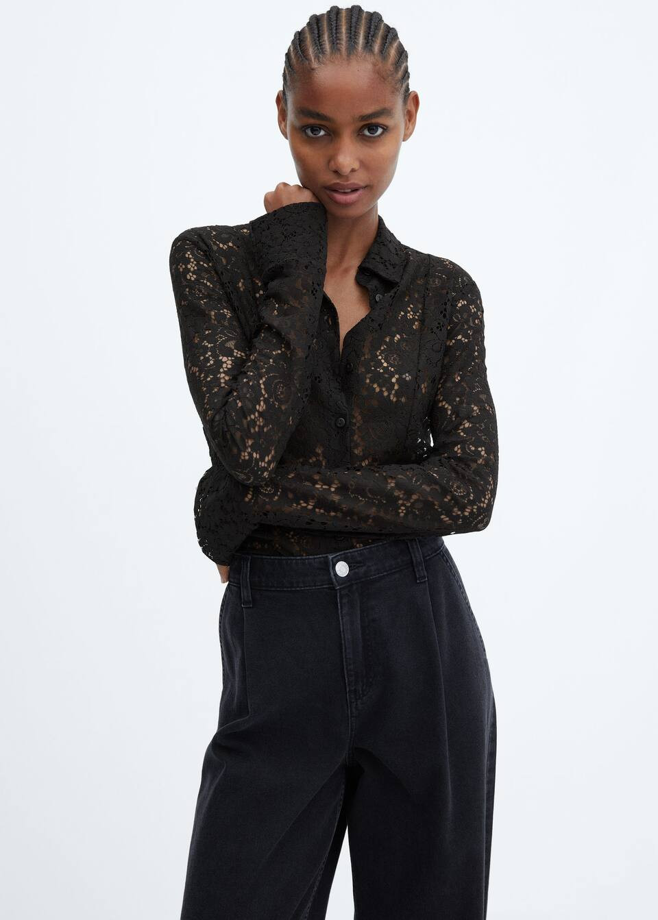 Lace shirt with buttons -  Women | Mango USA | MANGO (US)