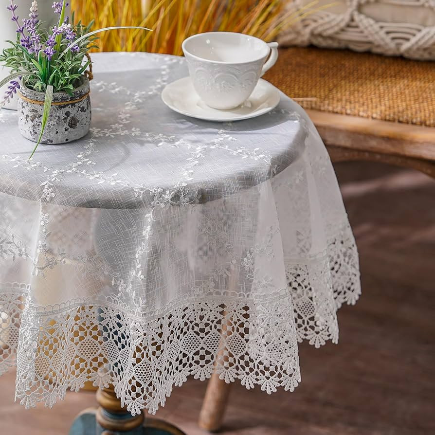 SUTAVIA White Lace Tablecloth Embroidery Gauze Fabric Rectangular Tablecloths Elegant Vintage Tab... | Amazon (US)